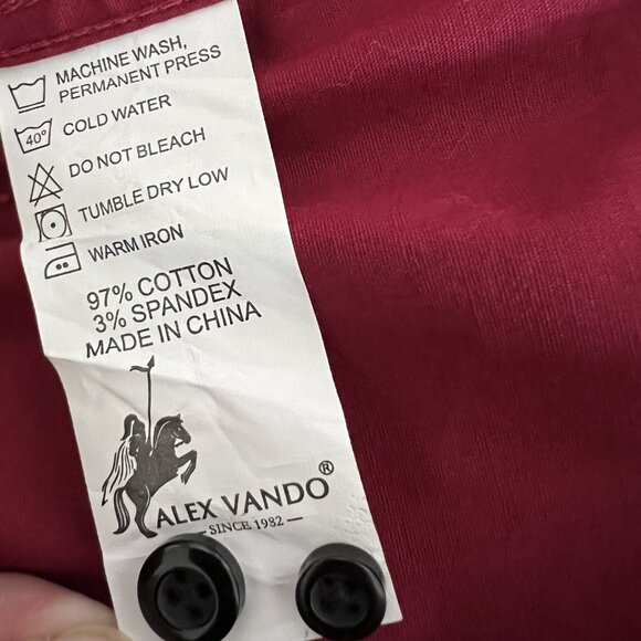 Alex Vando Men's Shirt XXL Long Sleeve Pattern Collar Cuffs Button Up Burgundy - Picture 7 of 9